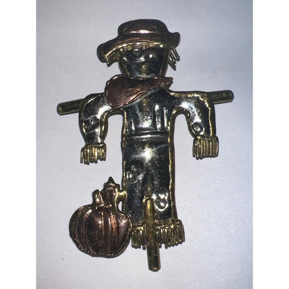Mexico Metal Scarecrow & Pumpkin Brooch — 3.5” - Picture 11 of 13